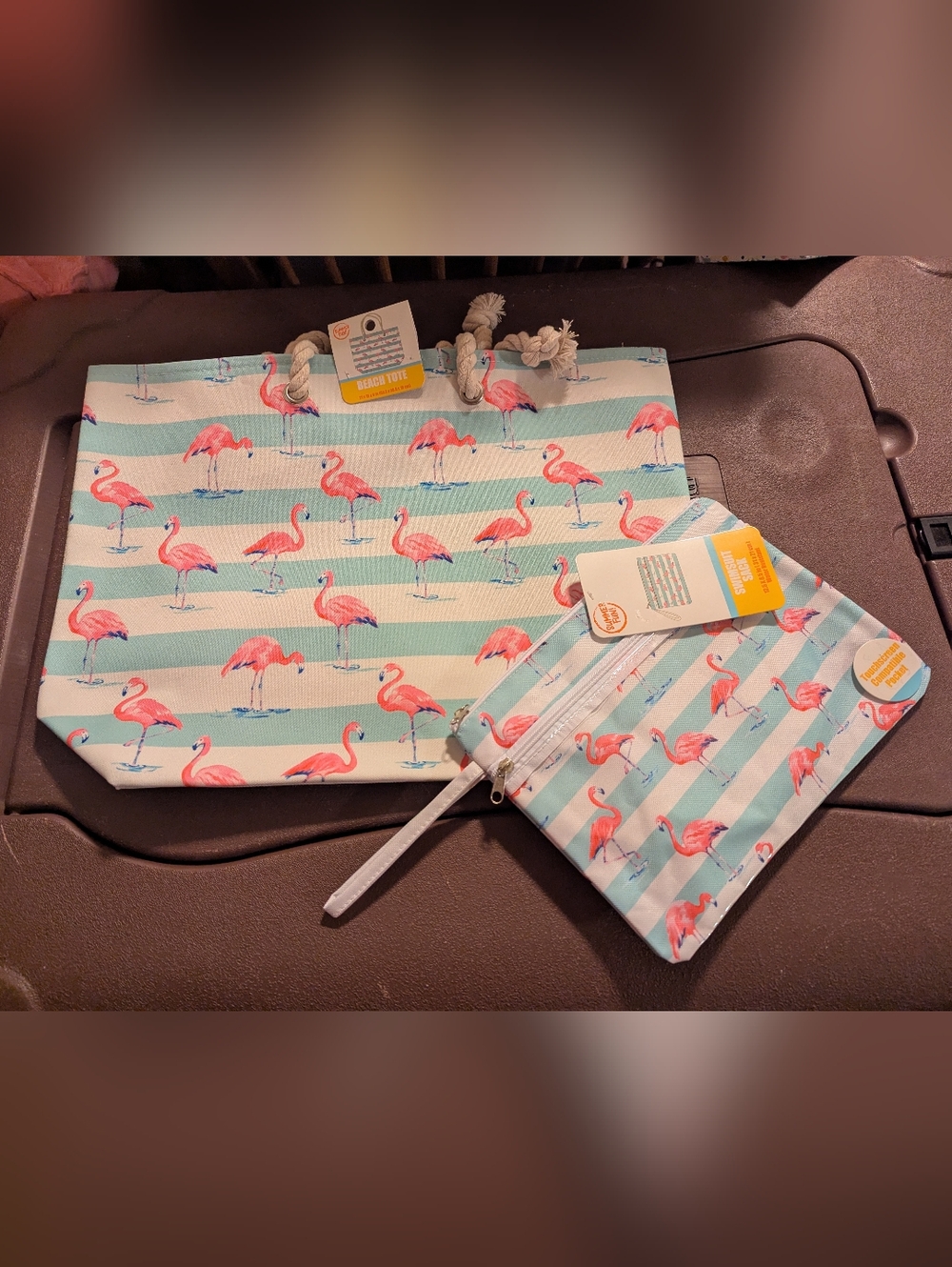 Flamingo Beach Tote & Swimsuit Sack Bag